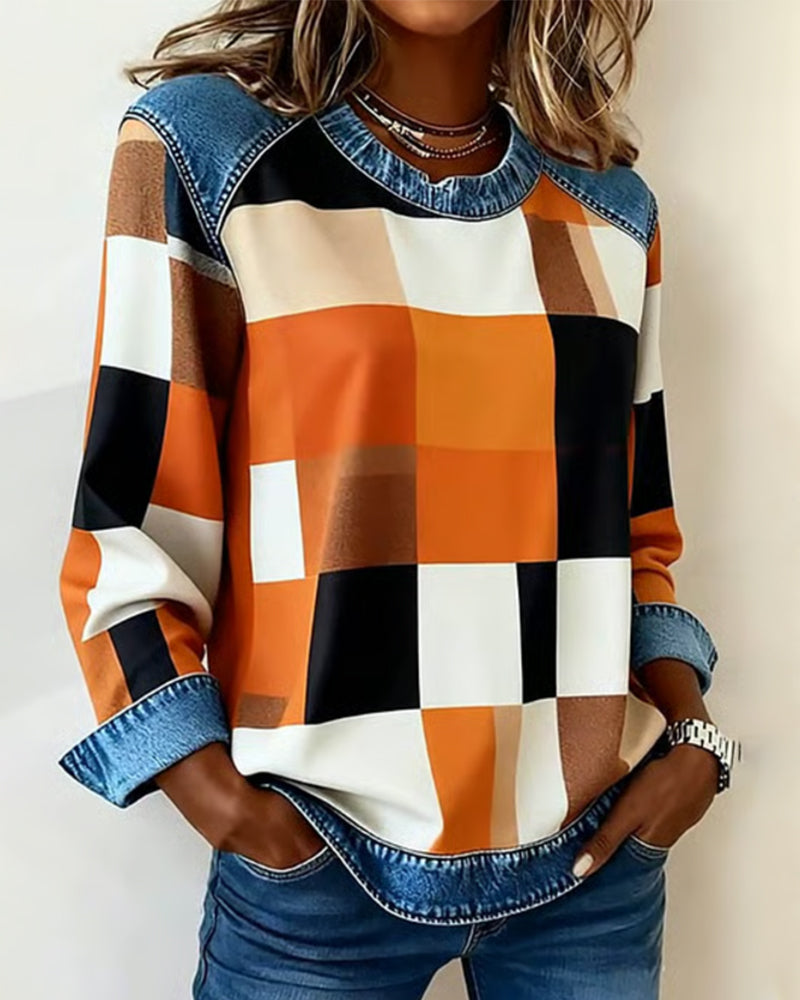 Huis Van Loon | Trui met Ruit Patchwork en Contrastkleur