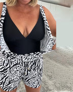Slim Fit Badpak Met Zebraprint