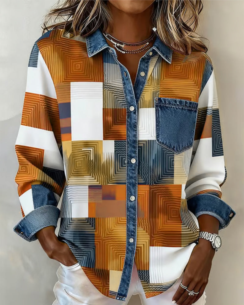 Huis Van Loon | Kleurblok Shirt met Modieuze Kraag