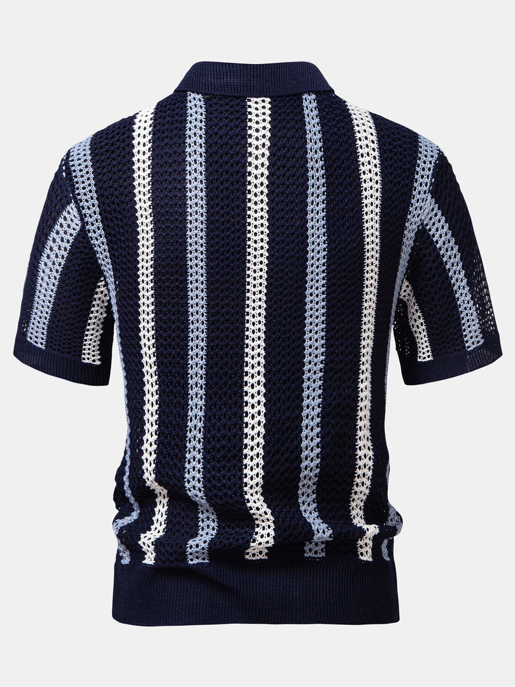 Gestreepte gehaakte V-hals Polo & linnen broek met rechte pijpen