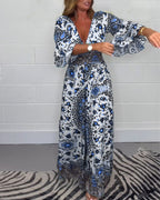 Sophie | Bedrukte Jumpsuit met Diepe V-Halslijn