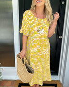 Noor | Midi-jurk met ronde hals en stippenprint