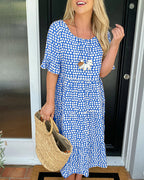 Noor | Midi-jurk met ronde hals en stippenprint