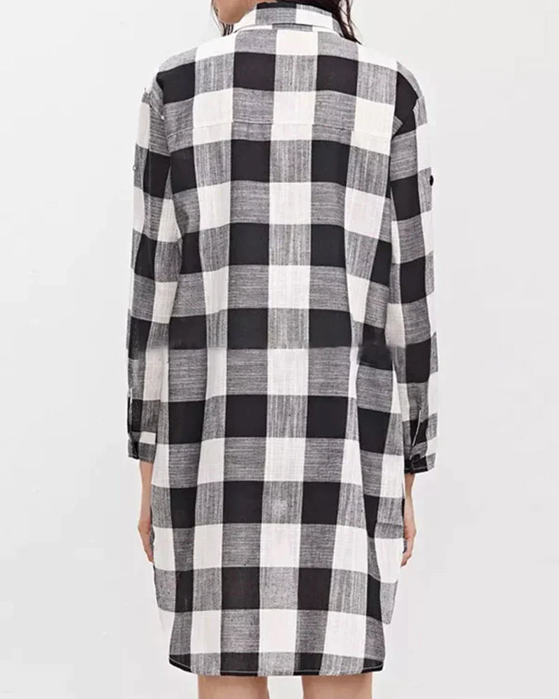 Marloes | Shirt met Lange Mouwen en Geruite Print
