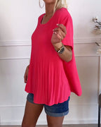 Effen blouse met plooi en ronde hals