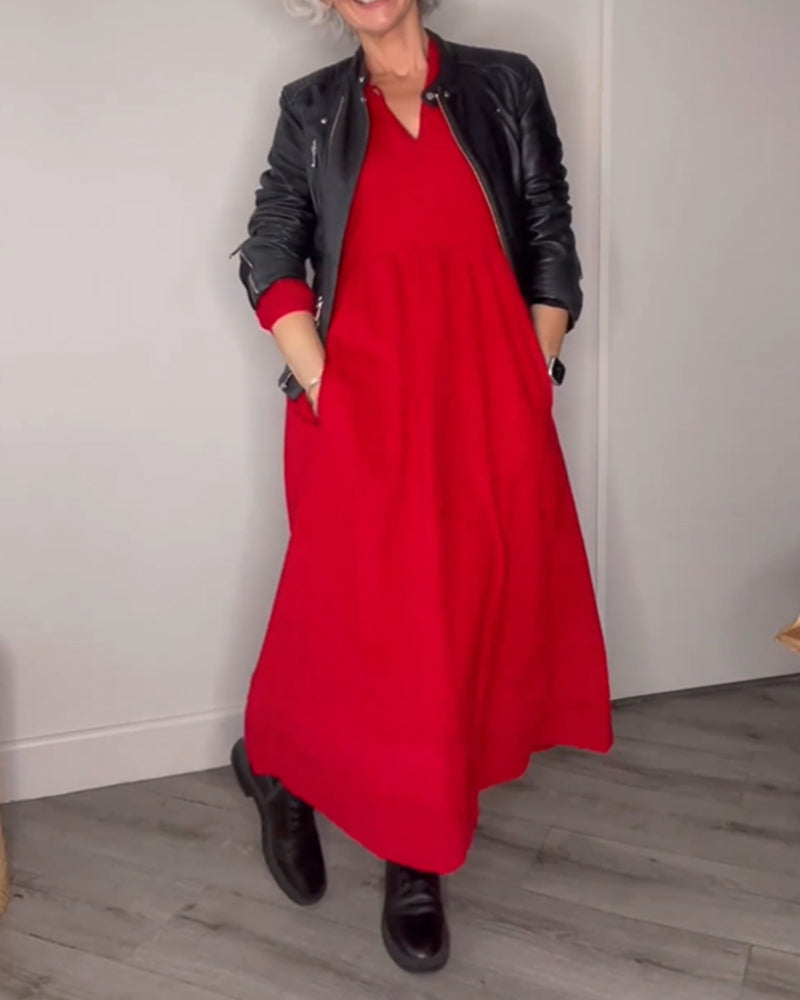 Julia | Elegante V-hals Jurk met Lange Mouwen