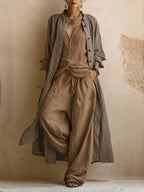 Letizia | Completo tre pezzi in lino e cotone con cardigan lungo boho