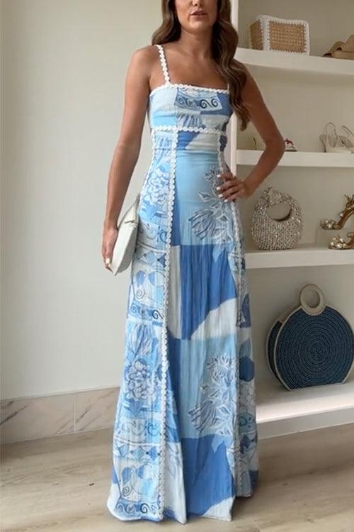 Eleonora | Abito Maxi Stampato con Schiena a Nastro e Spalline Ric Rac