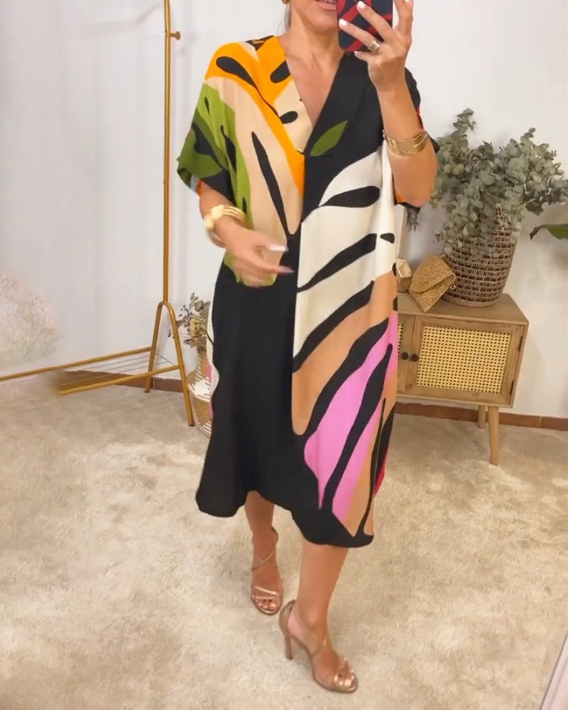 Noor | Casual Jurk met Kleurrijke Bladprint