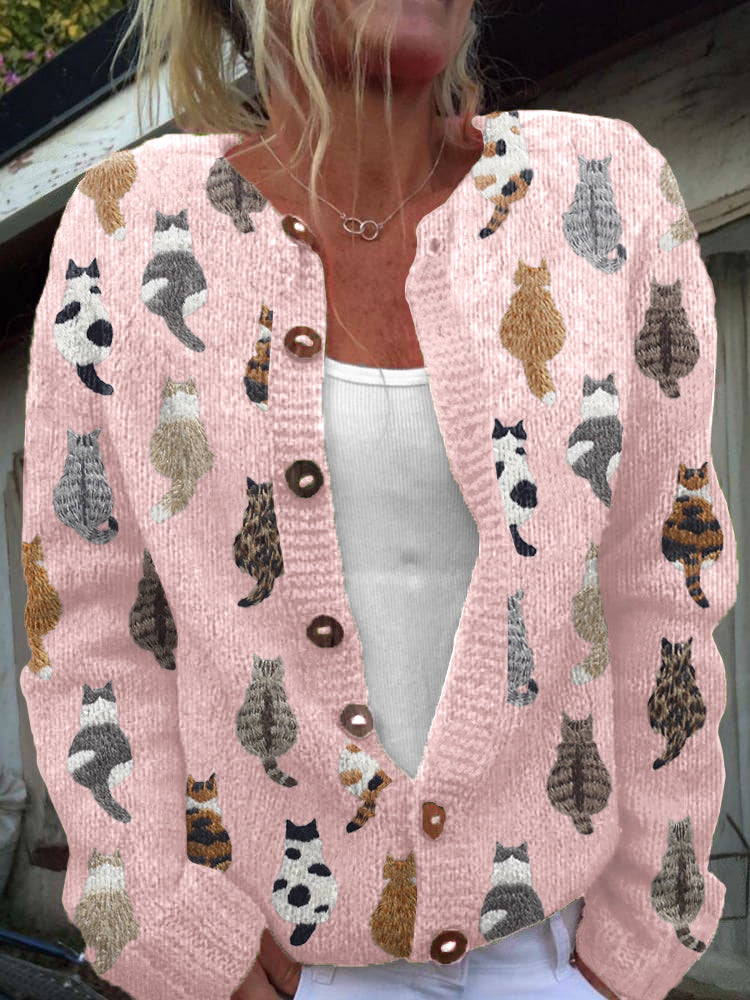 Carlotta | Cardigan Morbido con Stampa Gatti