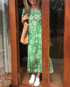 Sophie | Lange Jurk met Korte Mouwen en Bloemenprint