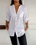 Nina | Casual Top met Pailletteninzet en Knopen