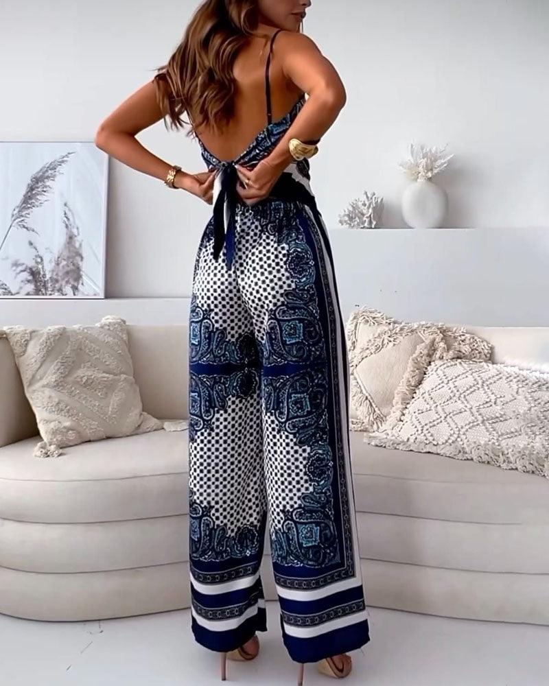 Elena | Set di due pezzi eleganti con top lacci e pantaloni presto per le vacanze