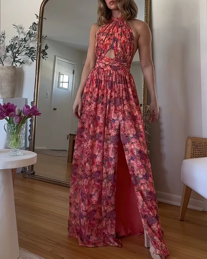 Ilse | Rugloze Maxi Jurk met Bloemenprint