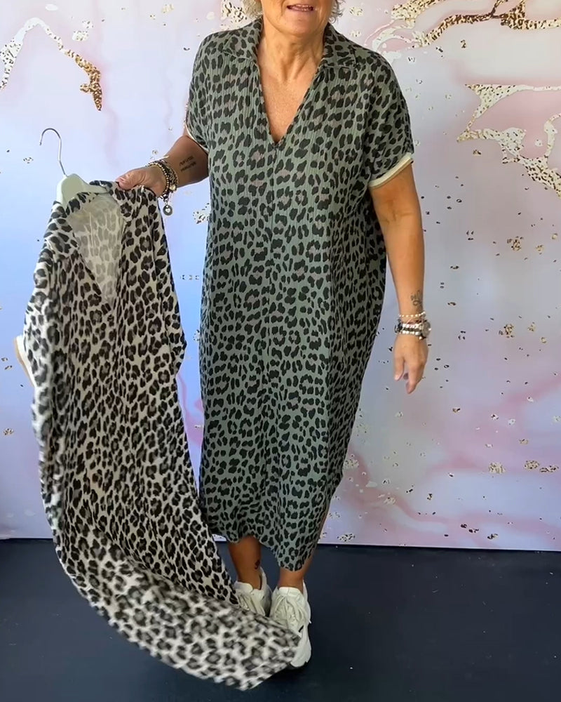 Fleur | V-hals Jurk met Luipaardprint