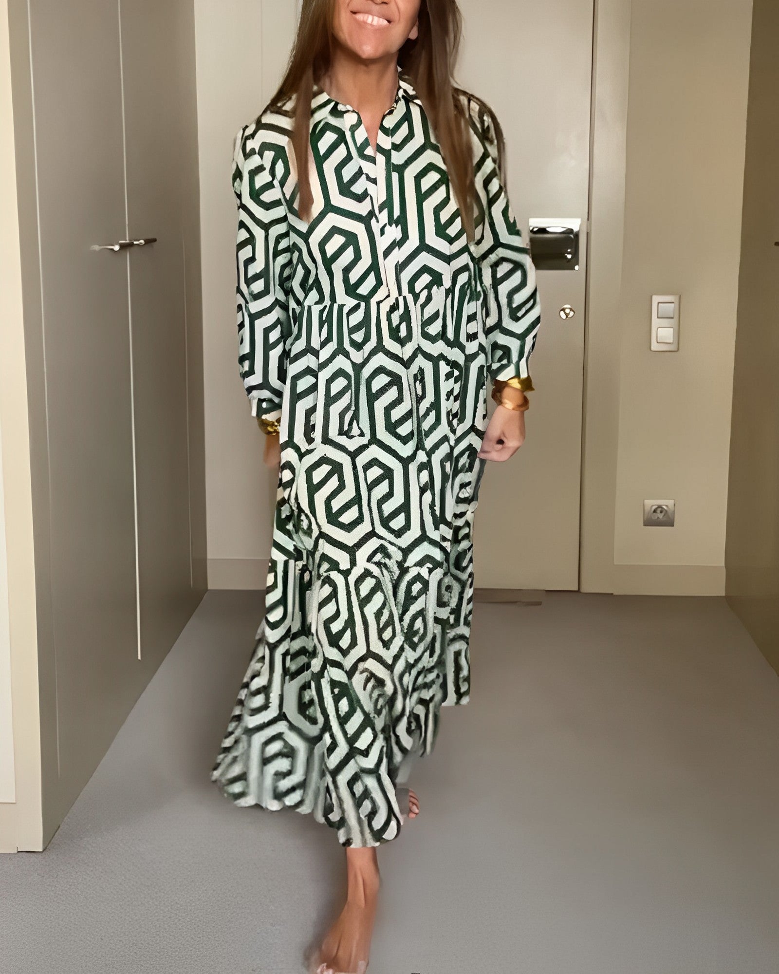 Nina | Jurk met Stippen en Geometrische Print