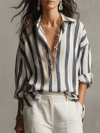 Daniela | Camicia Casual a Righe in Cotone e Lino a Maniche Lunghe