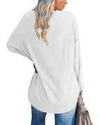 Eenkleurig V-hals T-shirt met lange mouwen