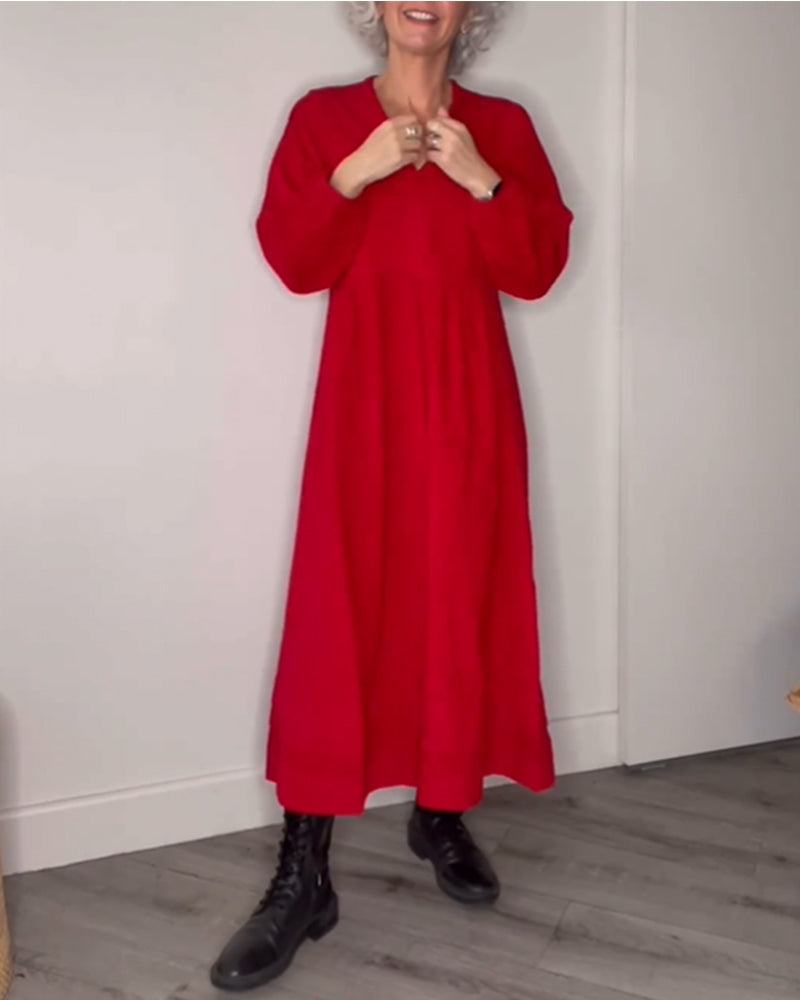 Julia | Elegante V-hals Jurk met Lange Mouwen