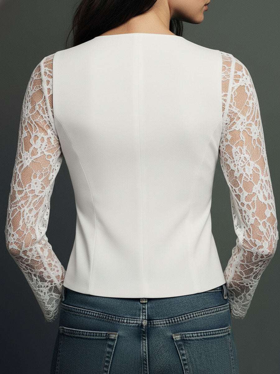 Naomi | Top Blazer Nero a Maniche Semi-Trasparenti