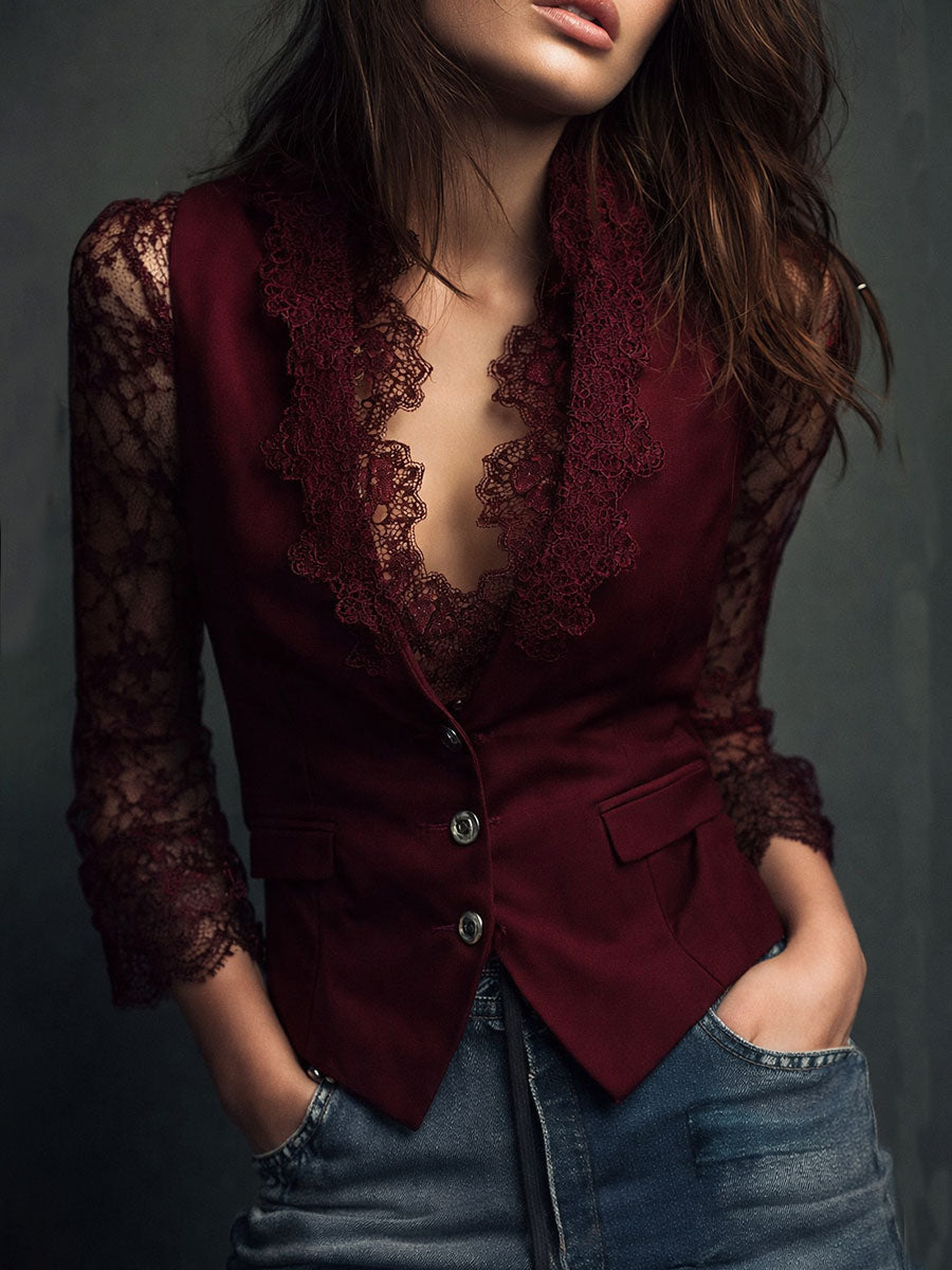 Naomi | Top Blazer Nero a Maniche Semi-Trasparenti