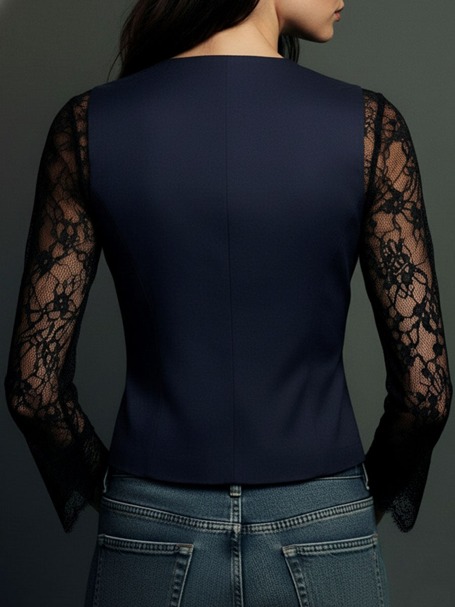 Naomi | Top Blazer Nero a Maniche Semi-Trasparenti