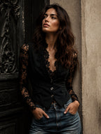 Naomi | Top Blazer Nero a Maniche Semi-Trasparenti