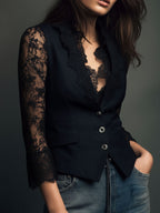 Naomi | Top Blazer Nero a Maniche Semi-Trasparenti
