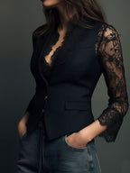 Naomi | Top Blazer Nero a Maniche Semi-Trasparenti