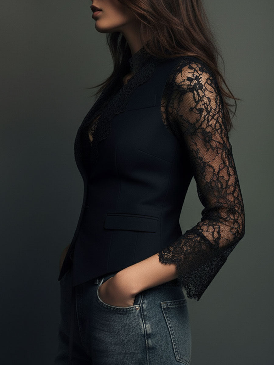 Naomi | Top Blazer Nero a Maniche Semi-Trasparenti