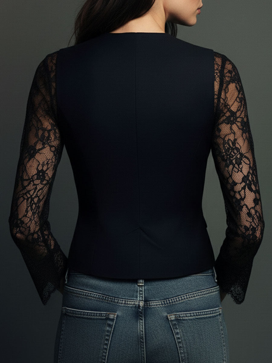Naomi | Top Blazer Nero a Maniche Semi-Trasparenti