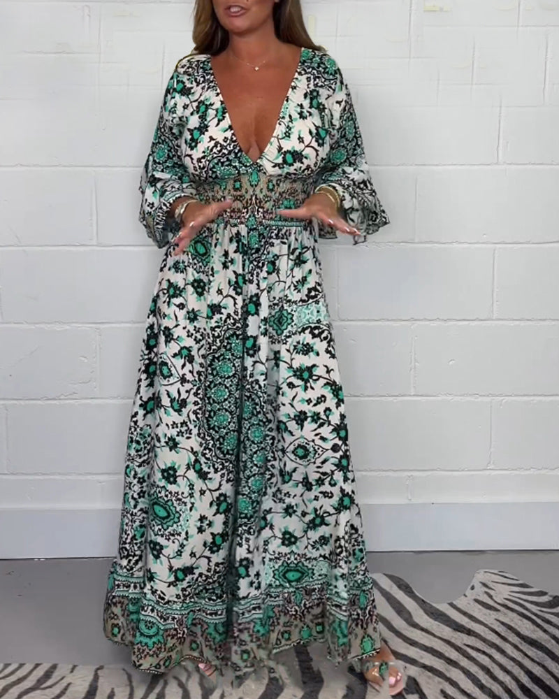 Sophie | Bedrukte Jumpsuit met Diepe V-Halslijn