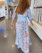 Anna | Vakantiejurk met V-hals en 3/4-mouwen