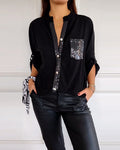 Nina | Casual Top met Pailletteninzet en Knopen
