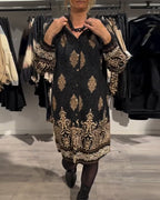 VINTAGE REVERSJURK MET PRINT EN KNOPEN