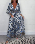 Sophie | Bedrukte Jumpsuit met Diepe V-Halslijn
