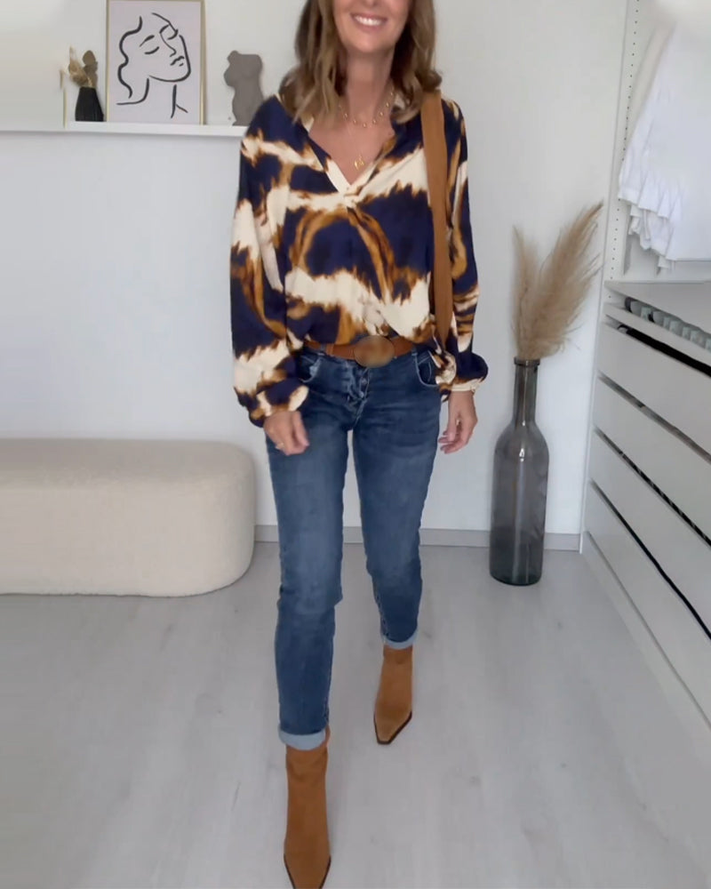 Sanne | Bedrukte Casual Top met V-hals