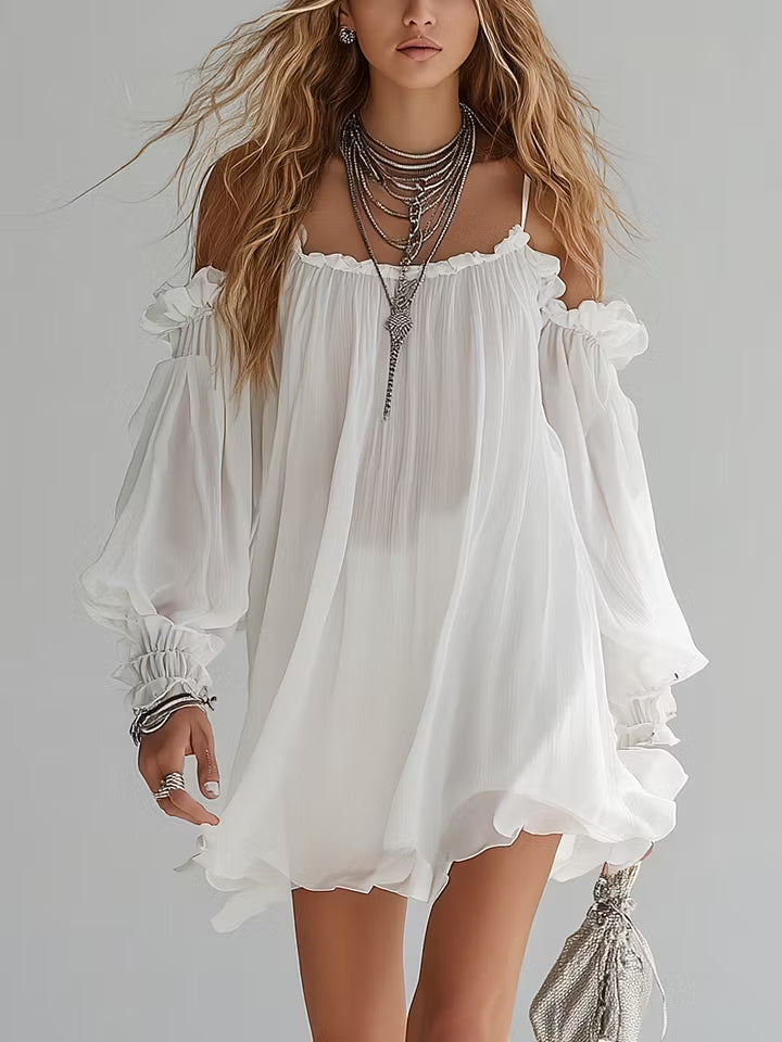 Melusina | Mini Abito Fluido Stile Boho a Spalle Scoperte