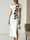 Audrey | Abito Midi a Stampa Floreale Chic con Collo Barchetta