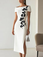 Audrey | Abito Midi a Stampa Floreale Chic con Collo Barchetta