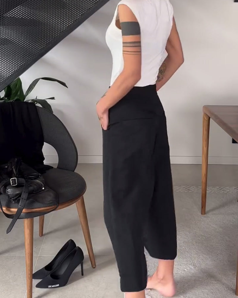 Femke | Eénkleurige Asymmetrische Casual Broek