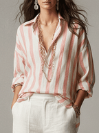 Daniela | Camicia Casual a Righe in Cotone e Lino a Maniche Lunghe