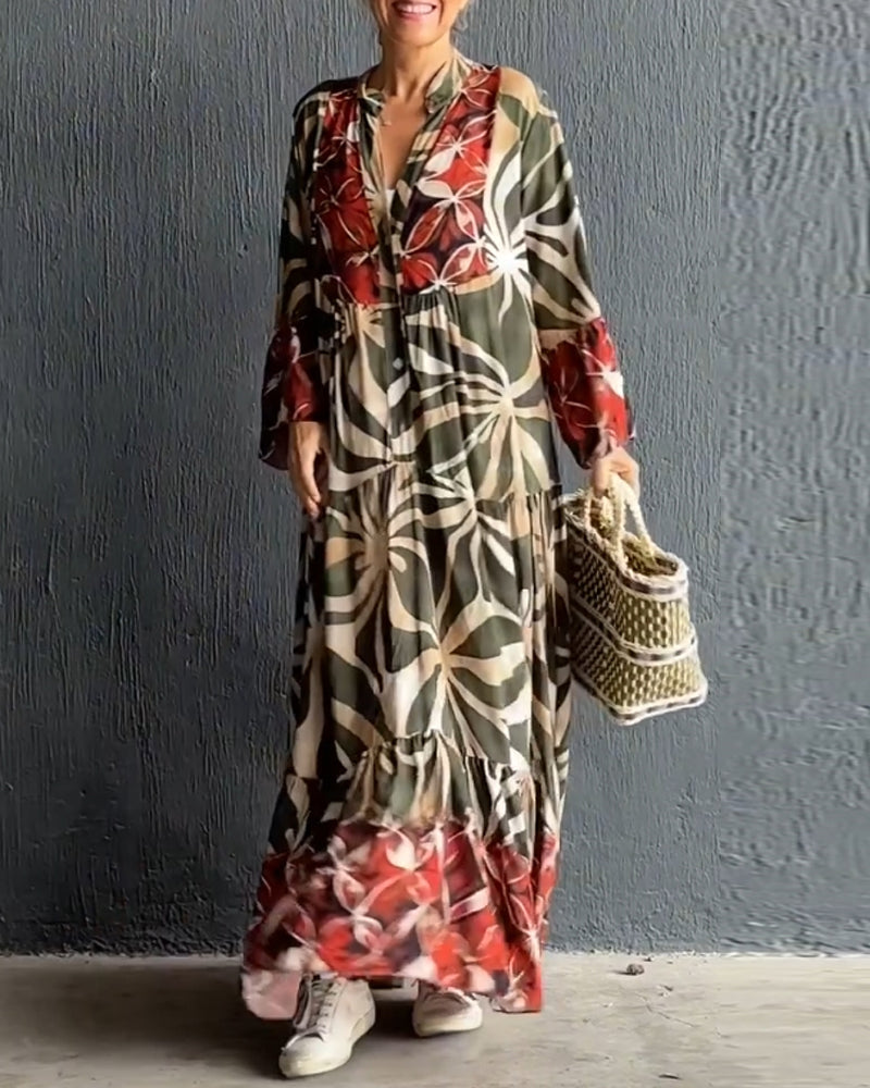 Nina | Losse V-hals Jurk met Print
