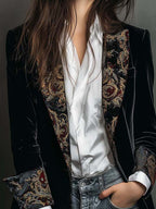 Leontina | Blazer Aderente Stampa Barocca Nera