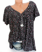 Esther | Katoenen T-shirt met Korte Mouwen en V-hals