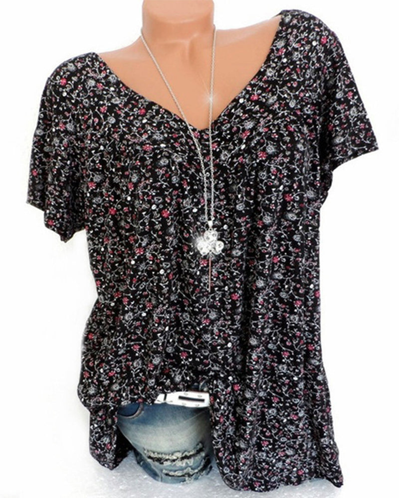 Esther | Katoenen T-shirt met Korte Mouwen en V-hals