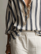 Kaia | Camicia Casual a Righe in Cotone e Lino a Maniche Lunghe