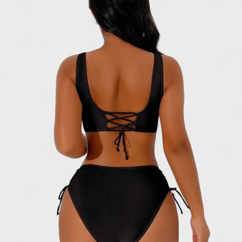 Helena - Bikini con taglia alta e top con elastico in seta