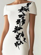Audrey | Abito Midi a Stampa Floreale Chic con Collo Barchetta