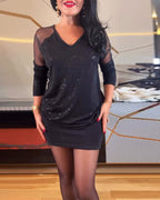 Iris | Top Sexy V-hals Mesh en Pailletten Jurk
